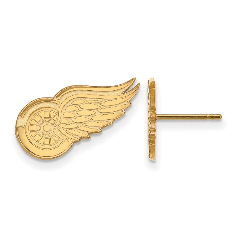 Crystal Stud Earrings-SS 14k Yellow Gold Plated NHL Detroit Red Wings Small Post Earrings