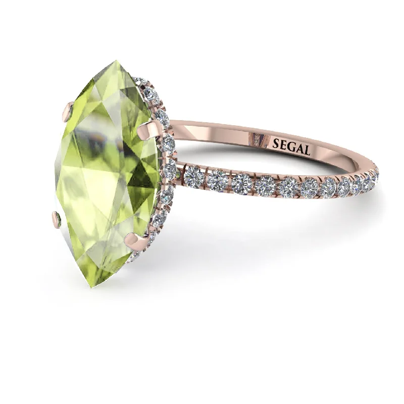 Luxury Wedding Ring Sets-Hidden Halo Marquise Peridot Engagement Ring - Journey No. 702