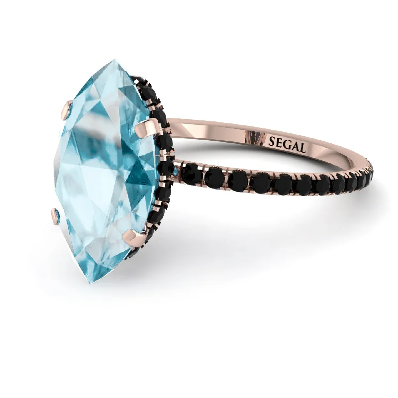 Women’s Engagement Rings-Hidden Halo Marquise Aquamarine Engagement Ring - Journey No. 408