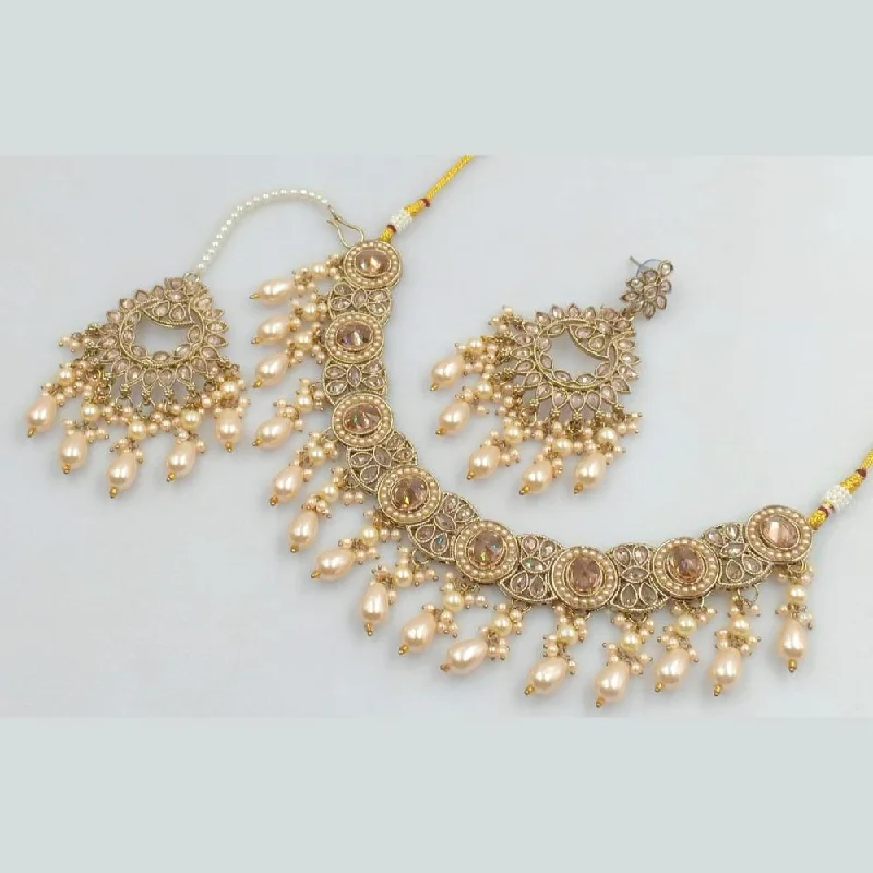 Stylish Necklaces for Brides-Rani Sati Jewels Gold Plated Crystal Stone And Beads Necklace Set