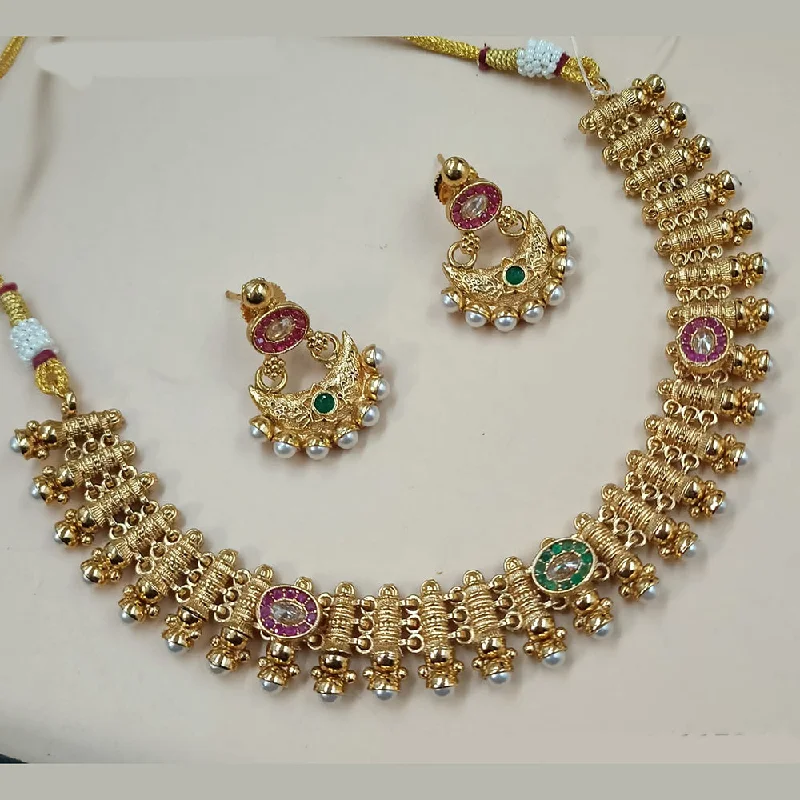 Sparkling Crystal Necklaces-Padmawati Bangles Gold Plated Crystal Stone And Pearls Necklace Set