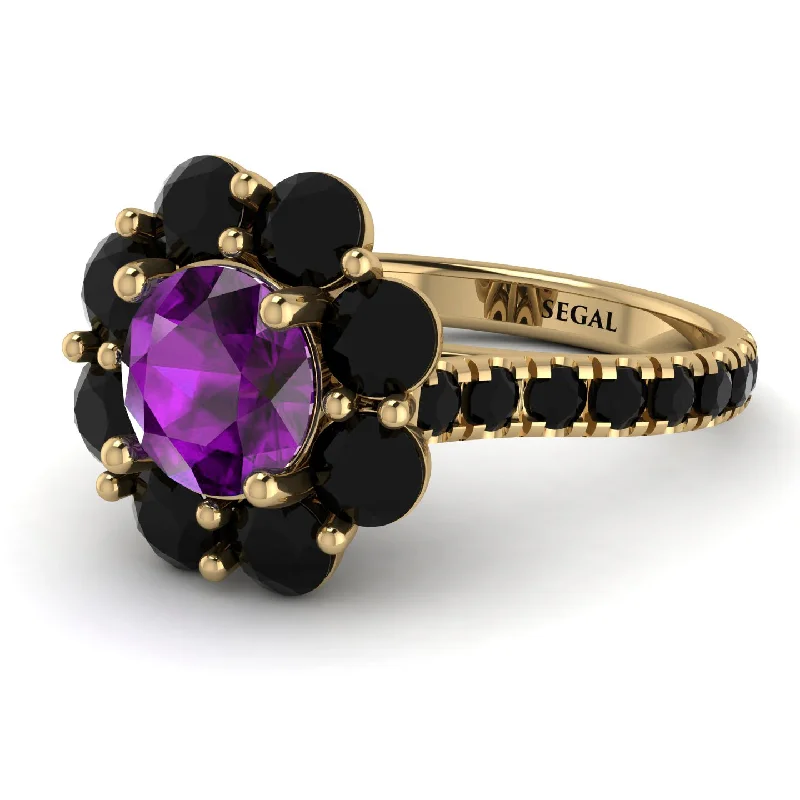 Elegant Engagement Rings-Glamorous Amethyst Halo Engagement Ring - Amaya No. 307