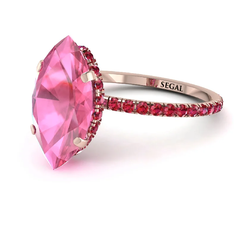 Unique Gemstone Wedding Rings-Hidden Halo Marquise Pink Moissanite Engagement Ring - Journey No. 811