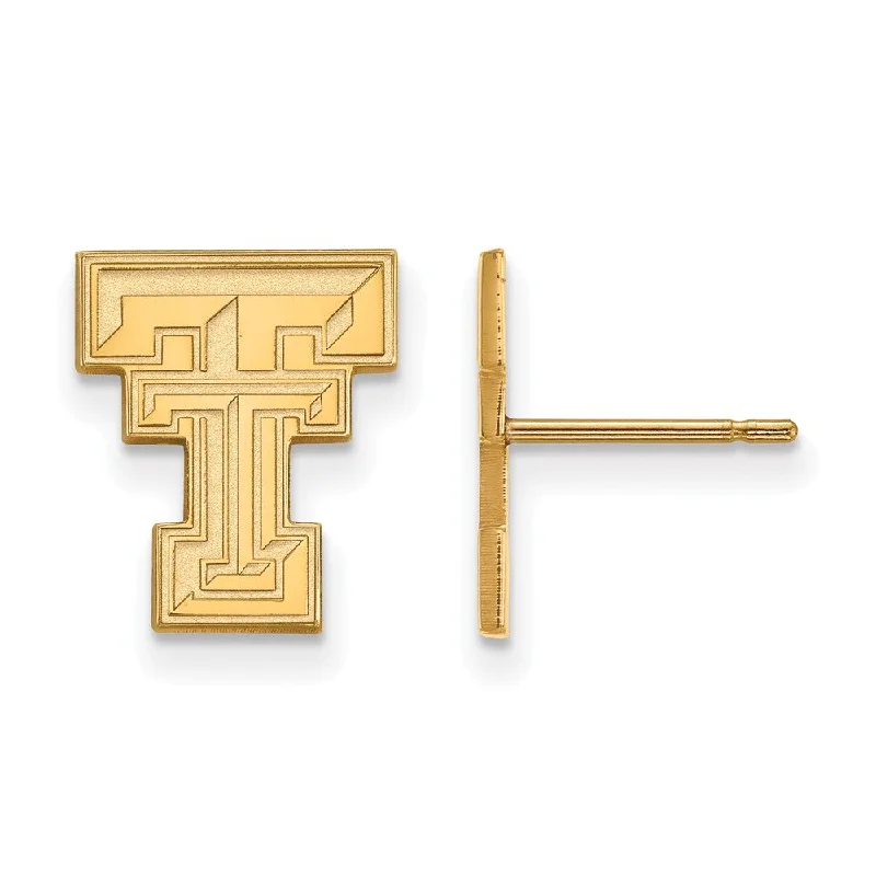 Custom Gold Earrings-14k Yellow Gold Texas Tech University Small Post Earrings