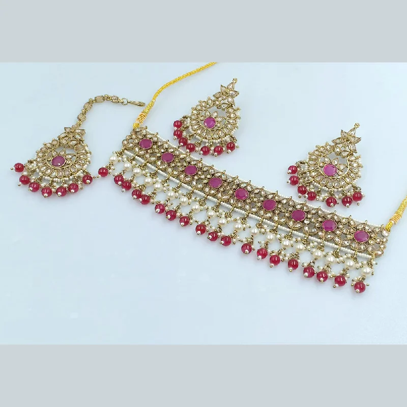 Beautiful Vintage Necklaces-Rajwadi Collection Gold Plated Crystal Stone Pearl And Beads Choker Necklace Set