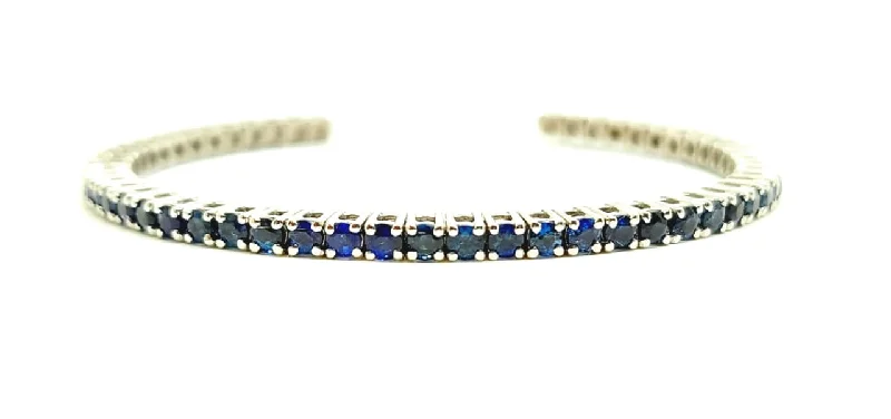 Unique Gold Wedding Bangles-Sapphire Tennis Bangle in 92.5 sterling silver