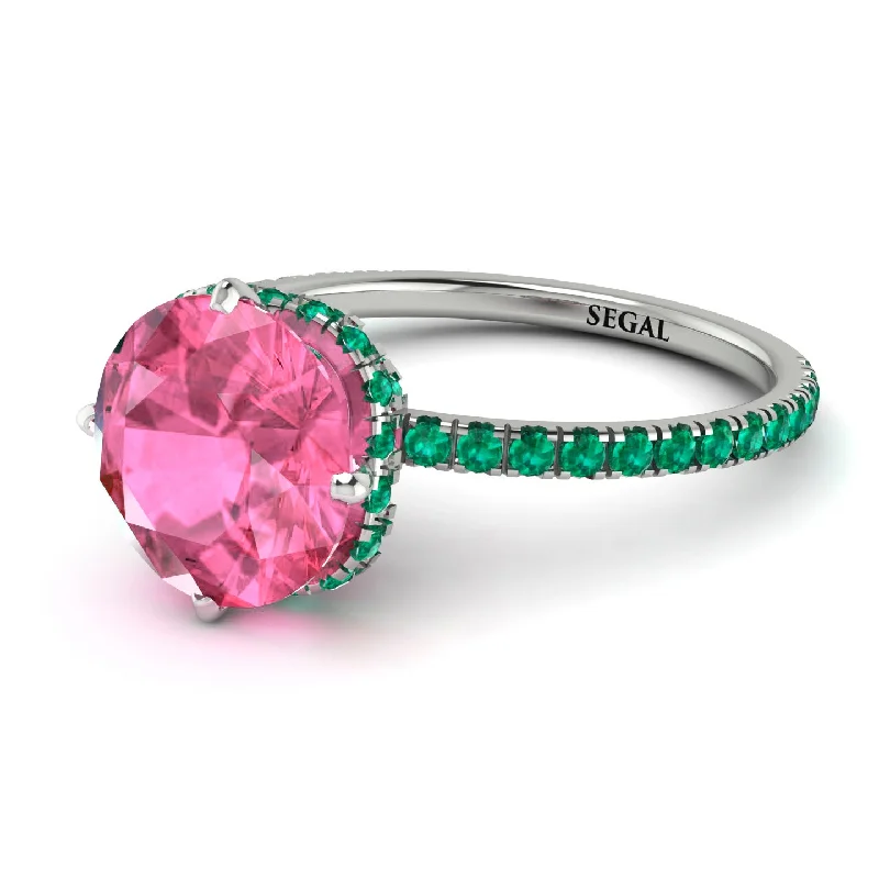 Trendy Wedding Bands-Double Hidden Halo Pink Moissanite Engagement Ring - Angelina No. 806