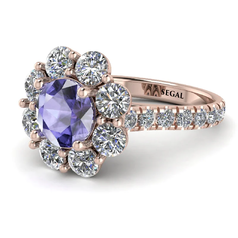 Colorful Engagement Rings-Glamorous Tanzanite Halo Engagement Ring - Amaya No. 202