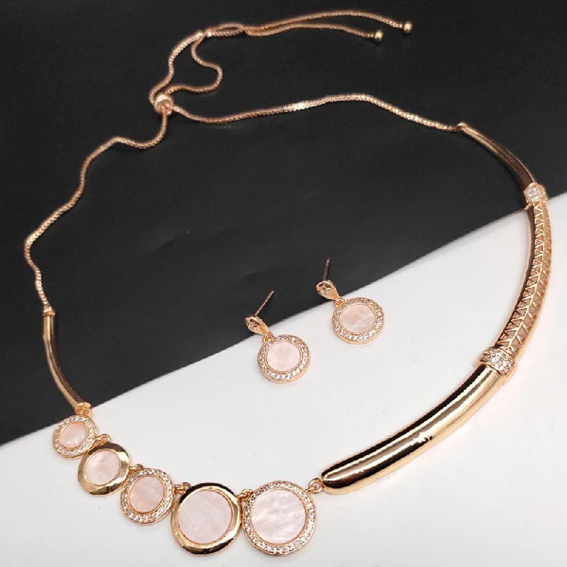 Elegant Pearl Pendant Necklaces-Aamrapali Rose Gold Plated AD Necklace Set