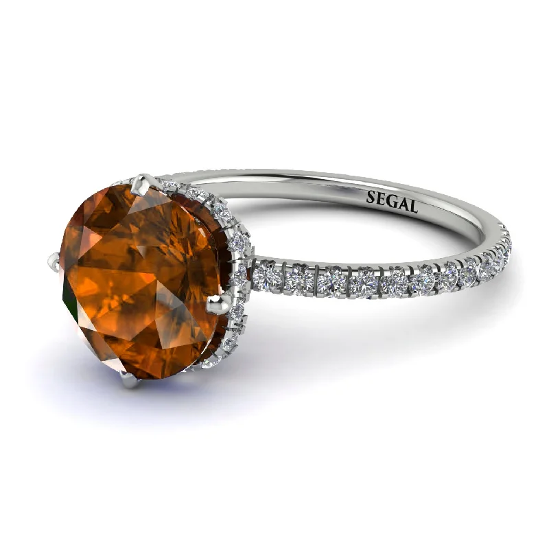 Simple Wedding Bands-Double Hidden Halo Brown Diamond Engagement Ring - Angelina No. 1103