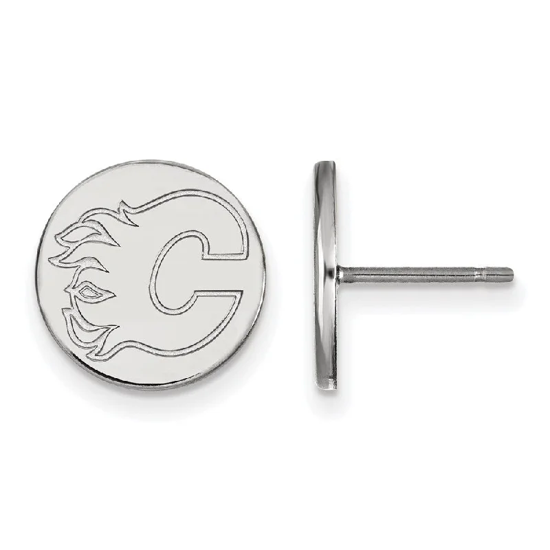 Modern Stud Earrings-Sterling Silver NHL Calgary Flames Small Disc Post Earrings