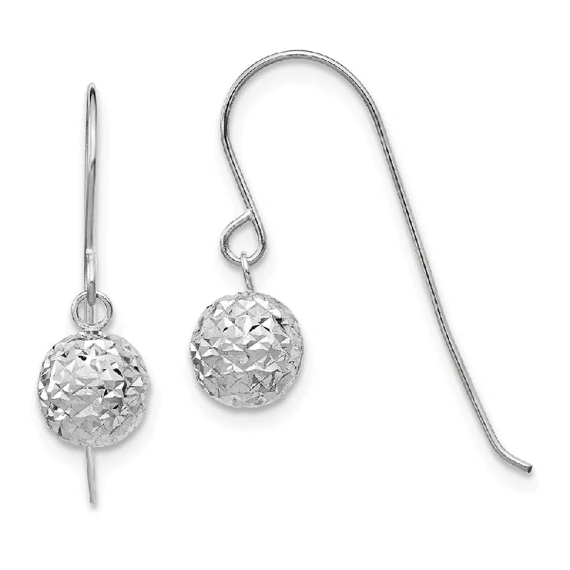 Silver and Gold Earrings-6mm Diamond Cut Bead Dangle Earrings in 14k White Gold