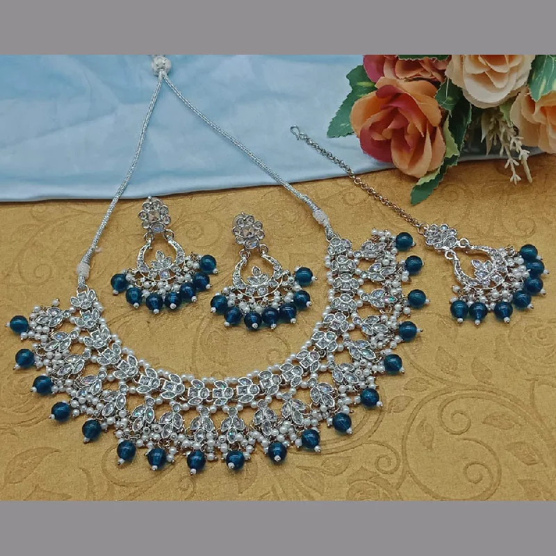 Fashionable Layered Necklaces-Sai Fashion Silver Plated Crystal Stone And Pearls Necklace Set