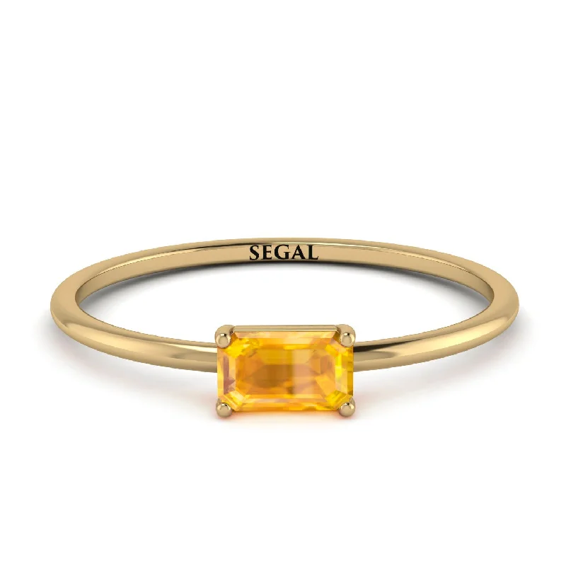 Beautiful Wedding Rings-Minimalist Emerald Cut Yellow Diamond Ring - Isla No. 1001