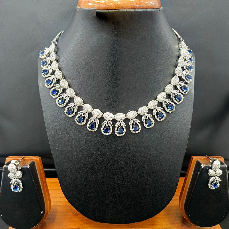 High-Quality Silver Necklaces-Jain Jewellers Silver Plated AD Necklace Set