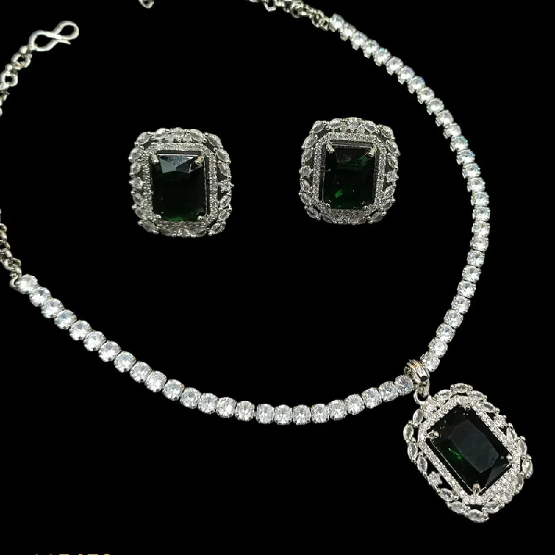 Bridal Pendant Necklaces-Padmawati Bangles Silver Plated AD Necklace Set