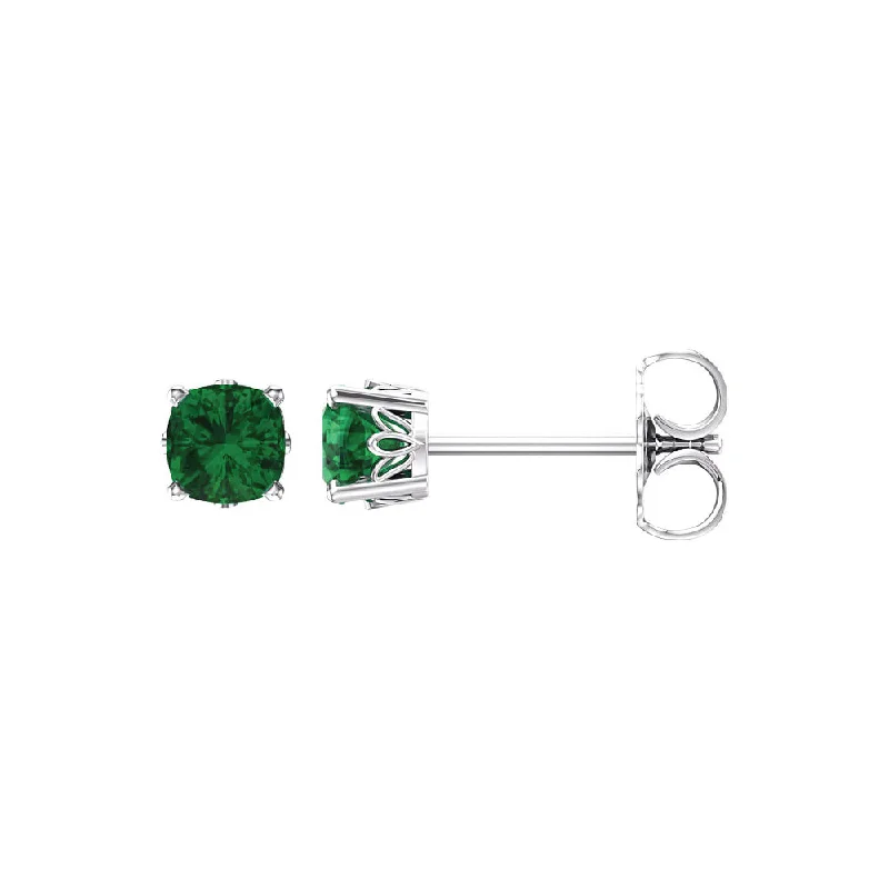 Vintage Style Earrings-6mm Cushion Lab Created Emerald 14k White Gold Stud Earrings