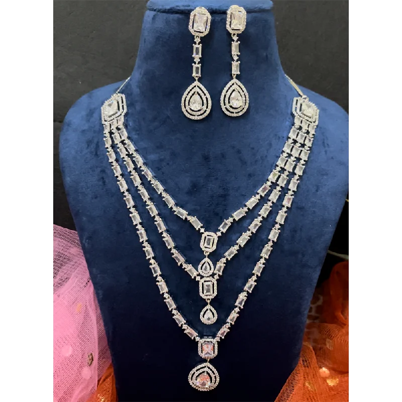 Custom Choker Necklaces-ShringarStreet Silver Plated AD Multi Layer Necklace Set