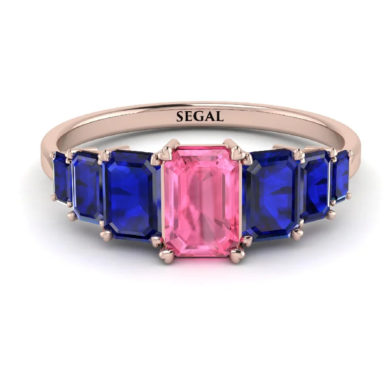 Bridal Rings-Emerald Cut Pink Moissanite Geometrical Ring - Briella No. 814