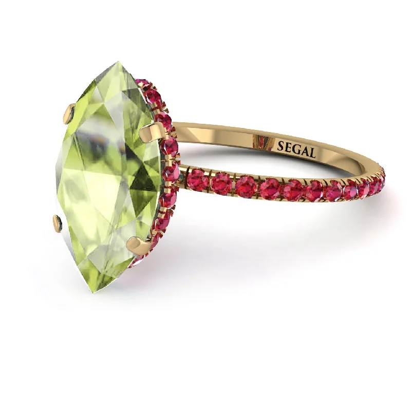 Handcrafted Wedding Bands-Hidden Halo Marquise Peridot Engagement Ring - Journey No. 710