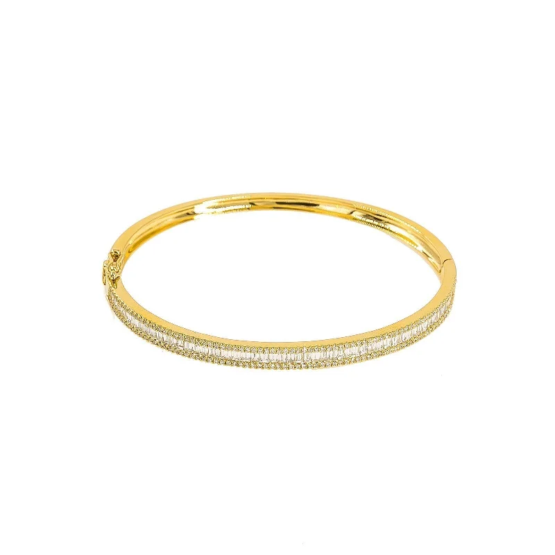 Bridal Gemstone Bangles-14K Yellow Gold Diamond Bangle W/ VS Round Brilliant & Baguette Cut Diamonds