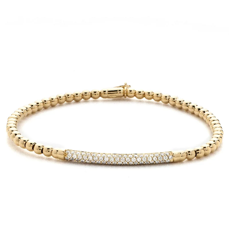 Modern Gold Bracelets-Hulchi Belluni Bracelet with Pave Diamond ID Bar Yellow Gold Stretch Stackable 20344M-YW