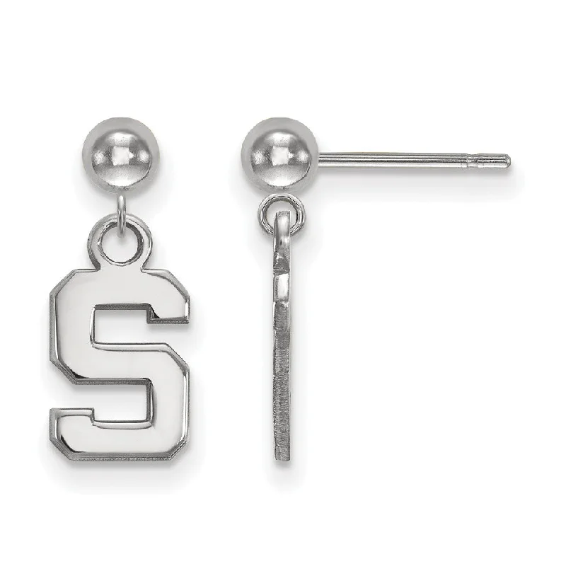 Luxury Pearl Earrings-14k White Gold Michigan State University Ball Dangle Earrings