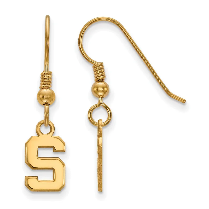 Unique Wedding Earrings-14k Gold Plated Silver Michigan State Univ. XS (Tiny) Dangle Earrings