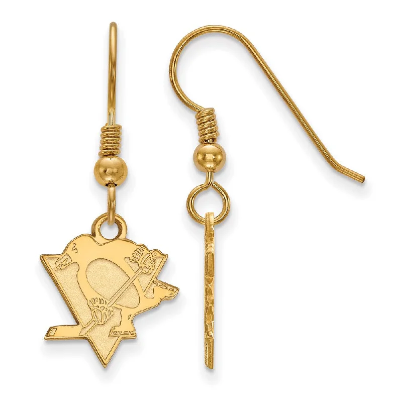 Unique Crystal Earrings-SS 14k Yellow Gold Plated NHL Pittsburgh Penguins SM Dangle Earrings