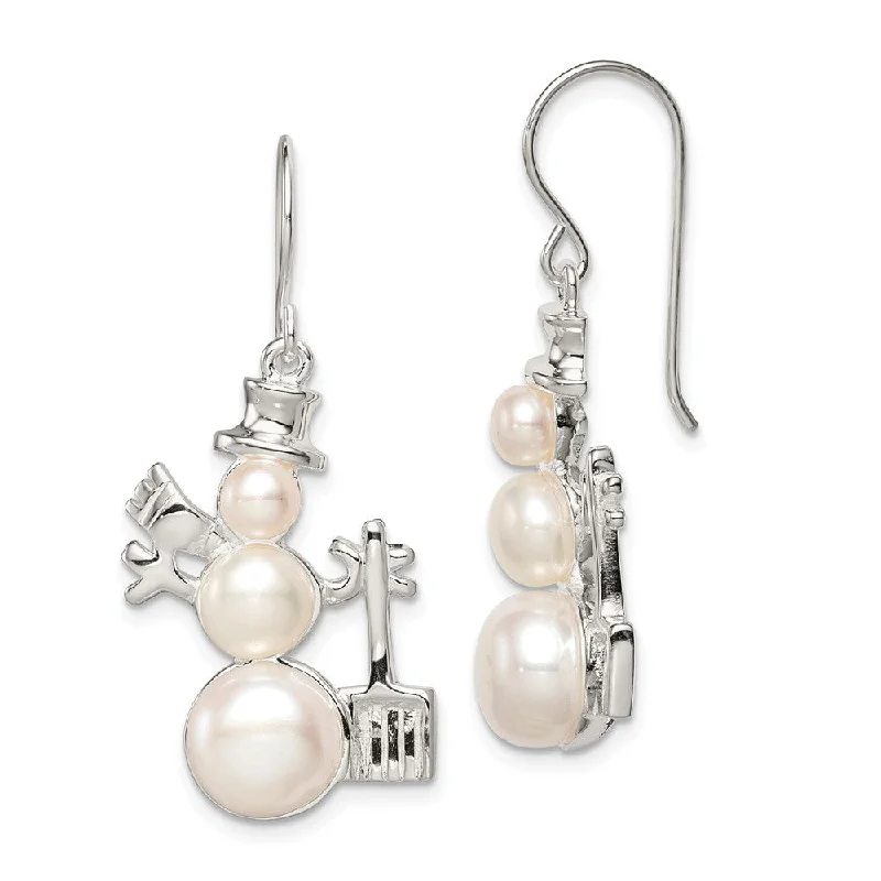 Colorful Gemstone Earrings-Rhodium Plated Sterling Silver & FW Cultured Pearl Snowman Earrings