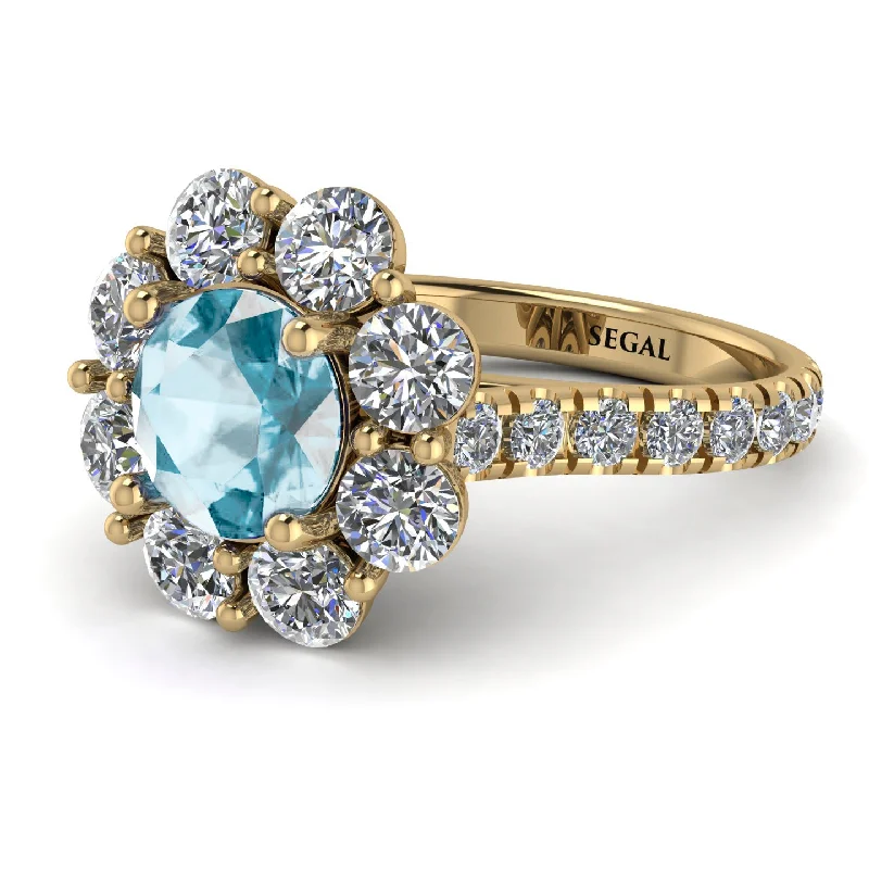 Silver and Gold Rings-Glamorous Aquamarine Halo Engagement Ring - Amaya No. 401