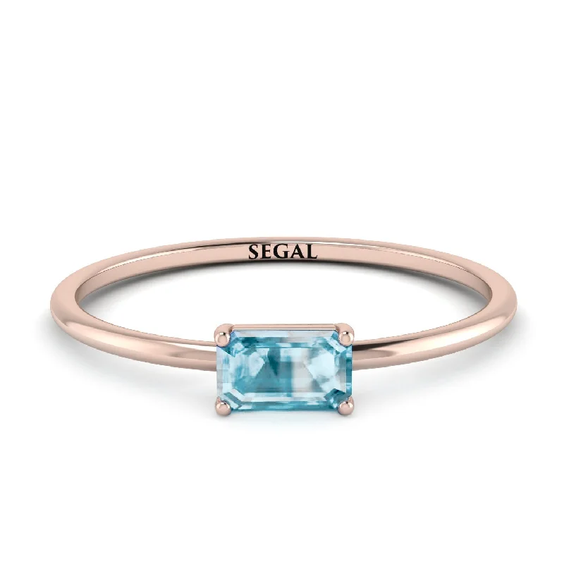 Gold and Silver Rings-Minimalist Emerald Cut Aquamarine Ring - Isla No. 402