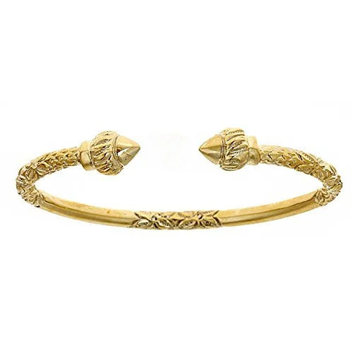 Luxury Gemstone Bangles-Better Jewelry 14K Yellow Gold West Indian Bangle Taj Mahal Ridged Arrow Ends