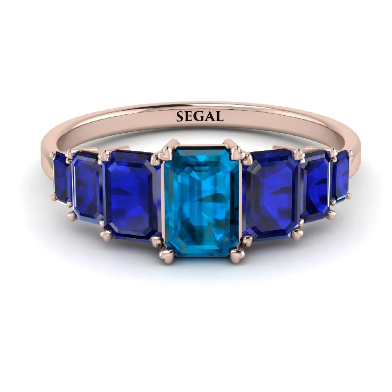 Fashion Rings for Men-Emerald Cut Blue Topaz Geometrical Ring - Briella No. 514