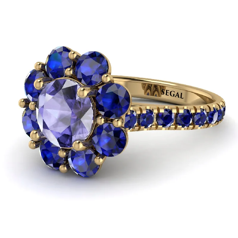 Affordable Engagement Rings-Glamorous Tanzanite Halo Engagement Ring - Amaya No. 213