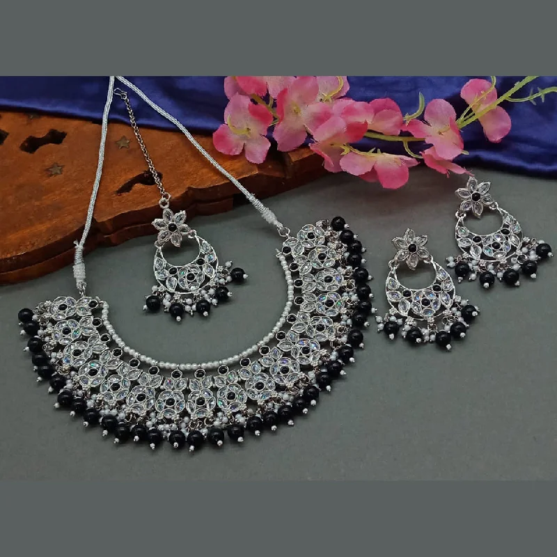 Custom Silver Necklaces-India Art Silver Plated Crystal Stone And Pearls Necklace Set