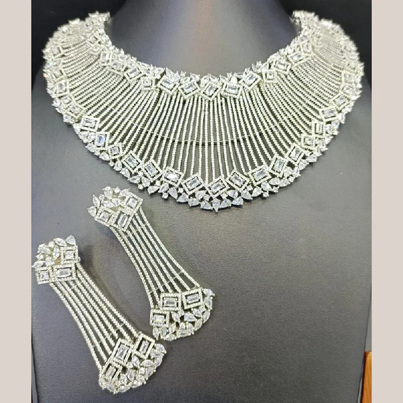 Colorful Pearl Necklaces-Jain Jewellers Silver Plated AD Stone Choker Necklace Set