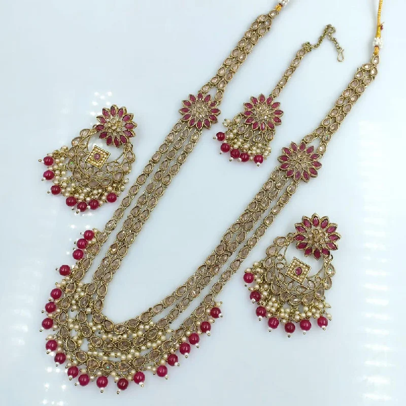 Layered Necklaces for Women-Rani Sati Jewels Gold Plated Reverse AD Long Necklace Set