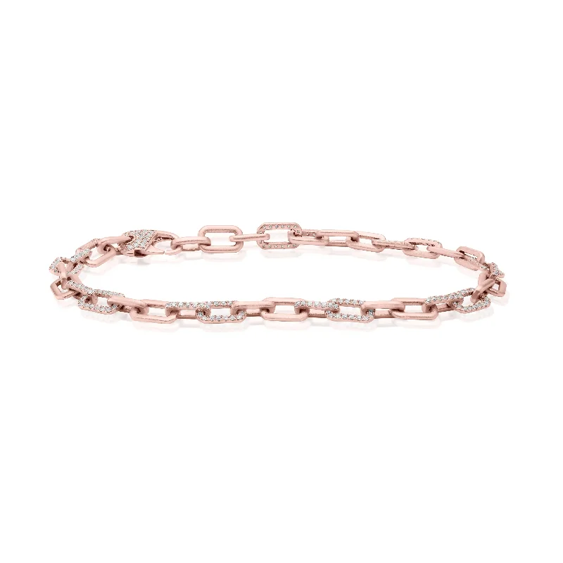 Custom Silver Tennis Bracelets-Rose Gold and Diamond Paper Clip Bracelet