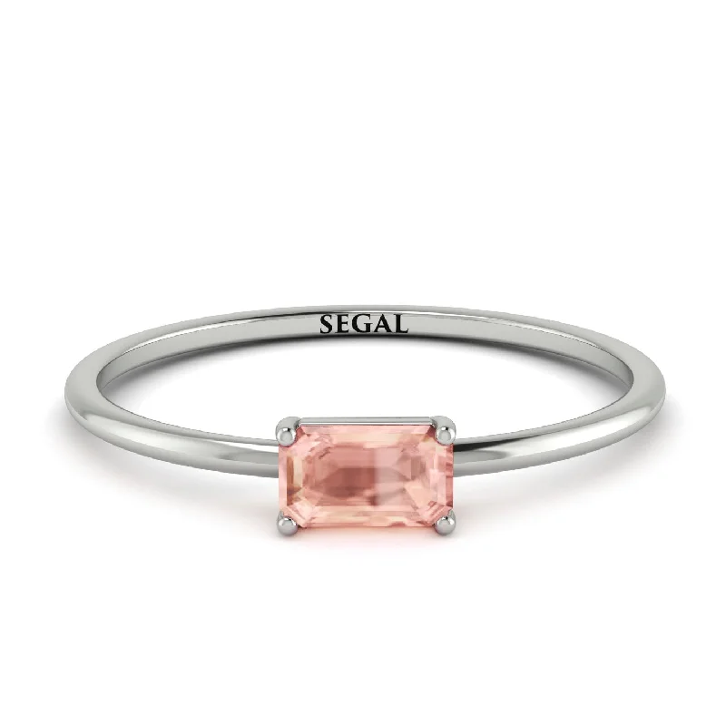 Trendy Engagement Rings-Minimalist Emerald Cut Morganite Ring - Isla No. 903