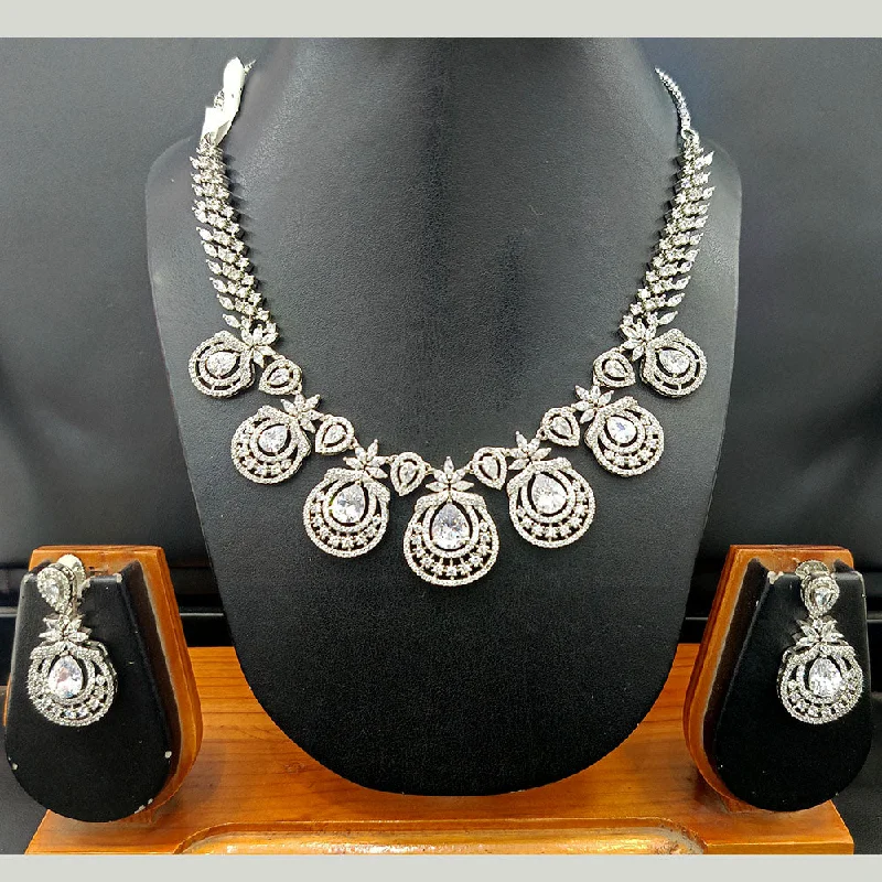 Fashionable Layered Necklaces-Jain Jewellers Silver Plated AD Necklace Set