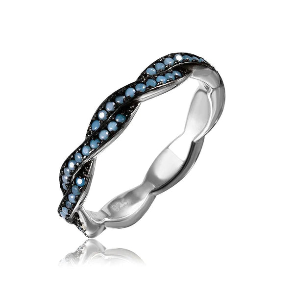 Modern Wedding Rings-Silver 925 Rhodium Plated Rope Band with Turquoise Stone