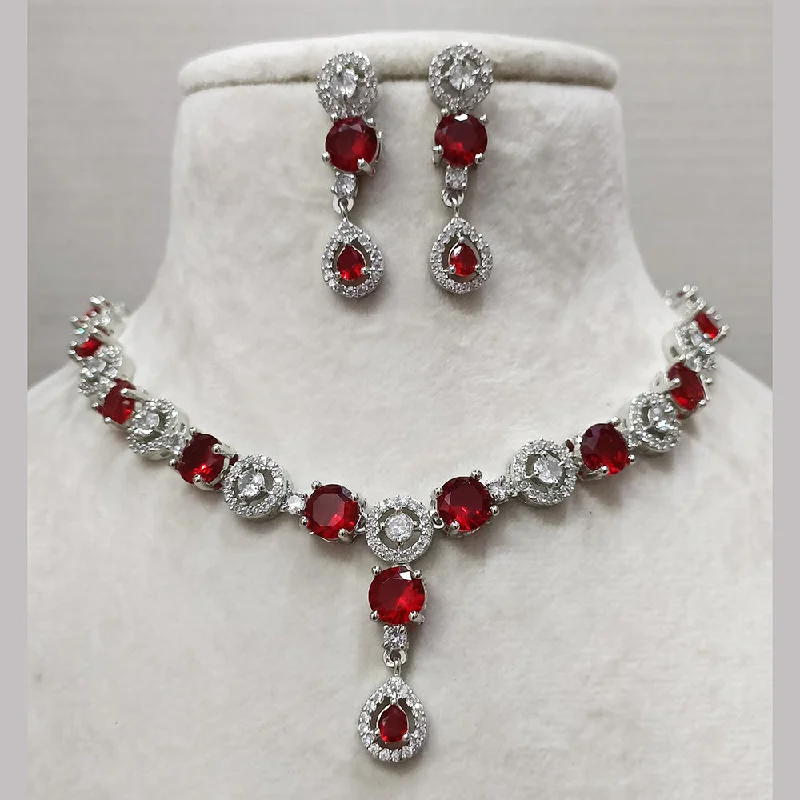 Designer Gemstone Necklaces-Exotica Collection American Diamond  Red Necklace Set