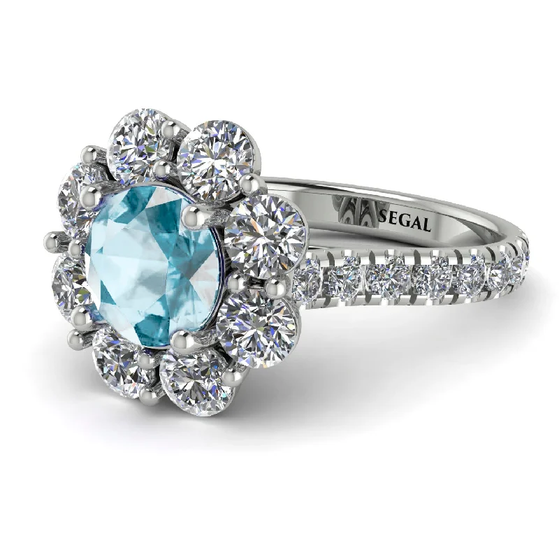 Unique Engagement Rings-Glamorous Aquamarine Halo Engagement Ring - Amaya No. 403