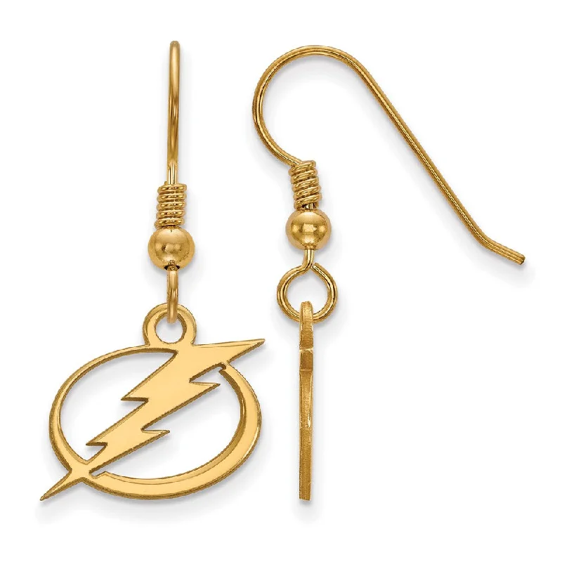 Dainty Gold Earrings-SS 14k Yellow Gold Plated NHL Tampa Bay Lightning SM Dangle Earrings