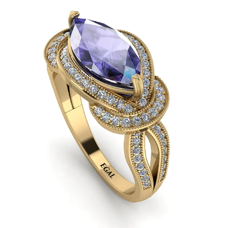 Classic Engagement Rings-Milgrain Marquise Tanzanite Engagement Ring - Marley No. 201