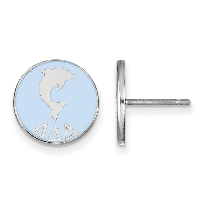 Modern Earrings for Women-Sterling Silver Delta Delta Delta Enamel Dolphin Post Earrings