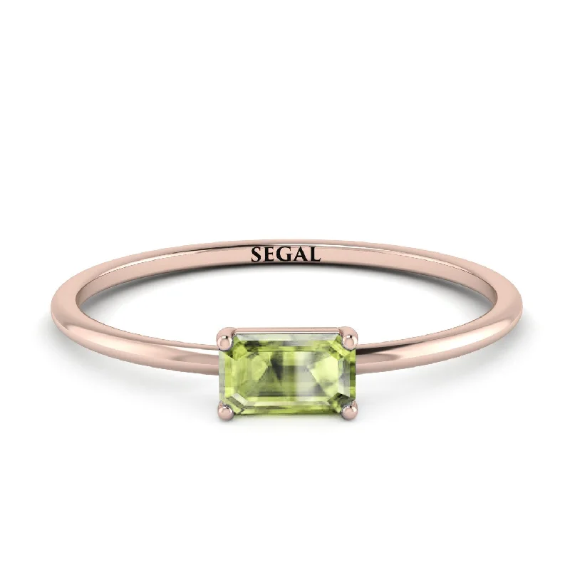 Custom Wedding Rings-Minimalist Emerald Cut Peridot Ring - Isla No. 702