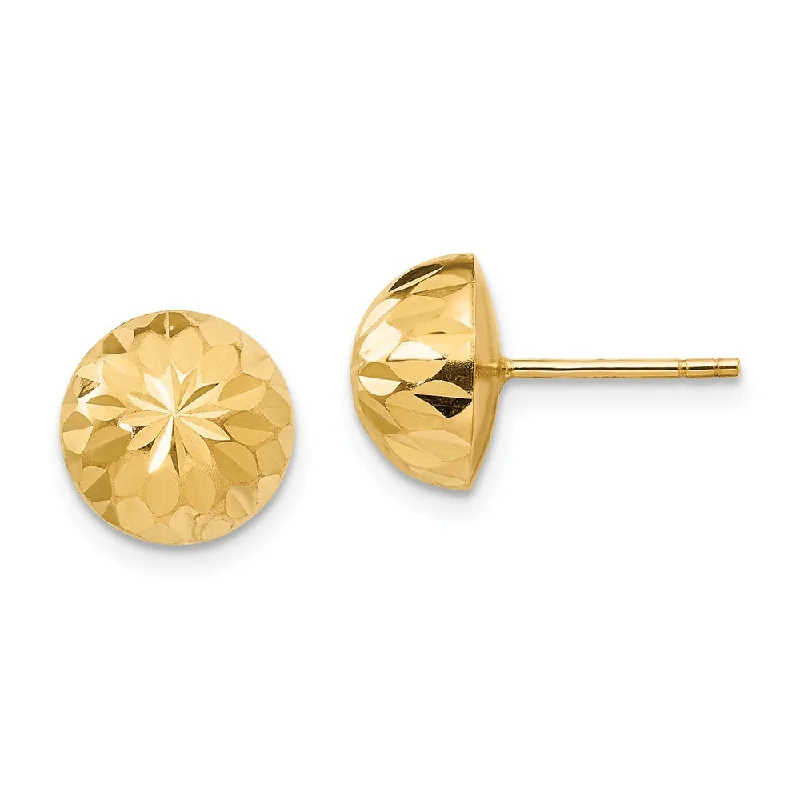 Vintage Style Earrings-9mm Diamond-cut Half-Ball Post Earrings in 14k Yellow Gold