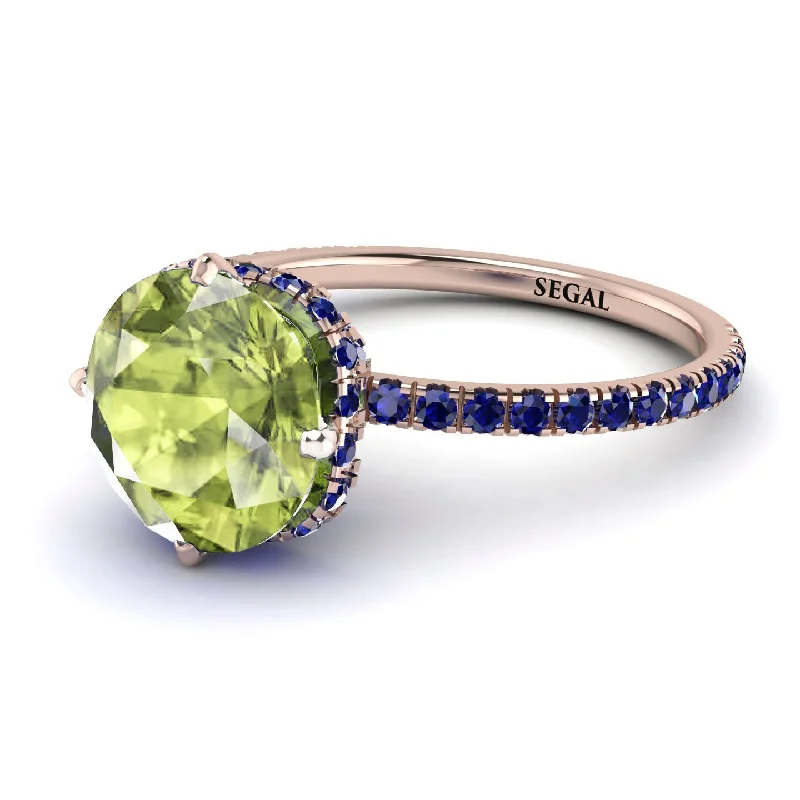 Silver Engagement Rings-Double Hidden Halo Peridot Engagement Ring - Angelina No. 714